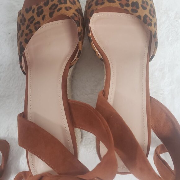 Unbranded Leopard Print Faux Suede Tie Ankle Jute Wedge Sandal Size 10 - Picture 7 of 11